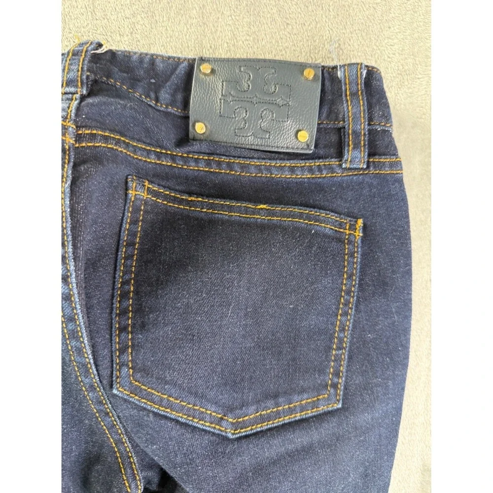 Tory Burch Straight Leg Jeans Women Size 25 Dark Wash Blue Denim Gold Hardware